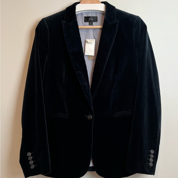 J.Crew Parke Velvet Blazer Black Button Front Lined Pockets Classic Preppy Sz 6 - Picture 3 of 9